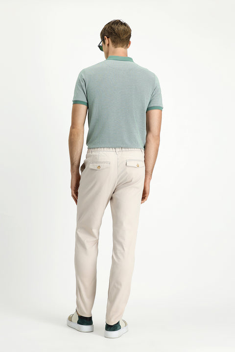 Cream Slim Fit Skinny Elasticated Waist Stretchy Canvas / Chino Trousers
