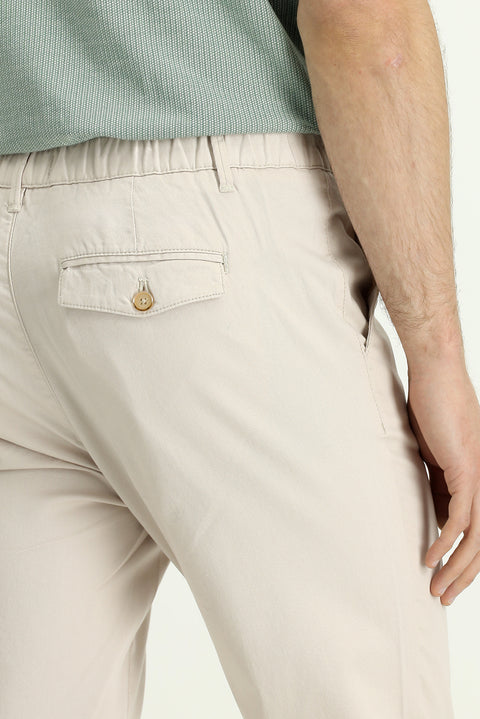 Cream Slim Fit Skinny Elasticated Waist Stretchy Canvas / Chino Trousers