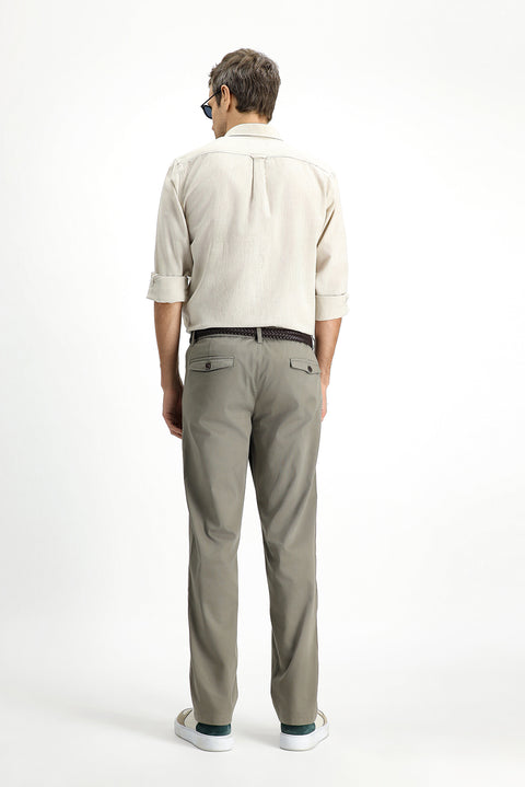 Orta Haki Slim Fit Dar Kesim Beli Lastikli Likralı Kanvas / Chino Pantolon