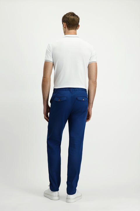 Orta Petrol Slim Fit Dar Kesim Beli Lastikli Likralı Kanvas / Chino Pantolon