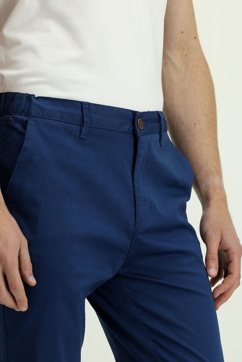 Orta Petrol Slim Fit Dar Kesim Beli Lastikli Likralı Kanvas / Chino Pantolon