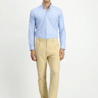 Medium Beige Regular Fit Standard Cut Cotton Canvas / Chino Trousers