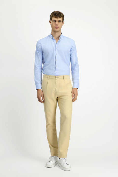 Medium Beige Regular Fit Standard Cut Cotton Canvas / Chino Trousers