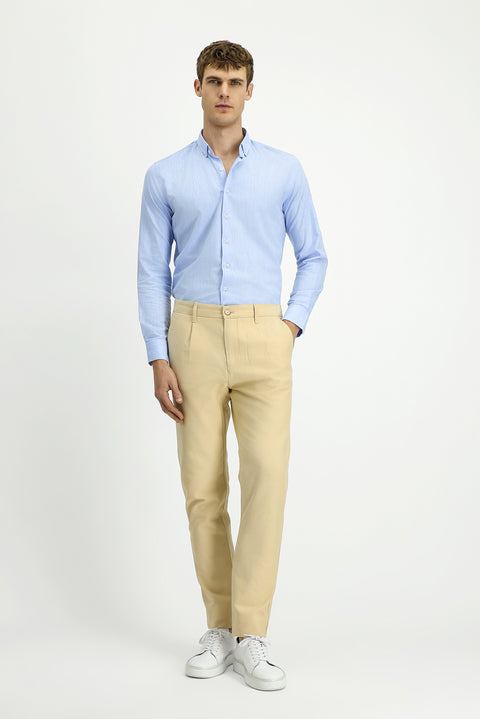 Medium Beige Regular Fit Standard Cut Cotton Canvas / Chino Trousers