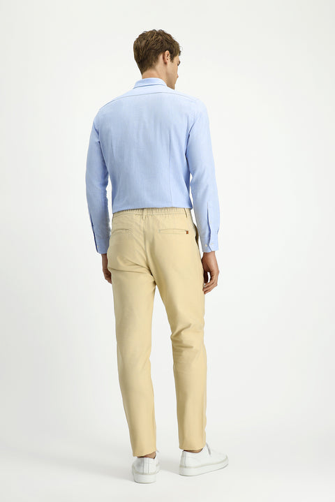 Medium Beige Regular Fit Standard Cut Cotton Canvas / Chino Trousers