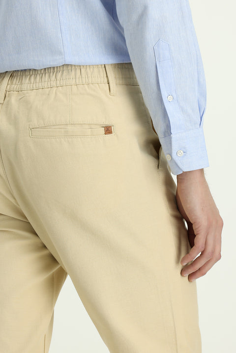 Medium Beige Regular Fit Standard Cut Cotton Canvas / Chino Trousers