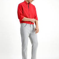 Light Gray Slim Fit Narrow Cut Patterned Lycra Canvas / Chino Trousers