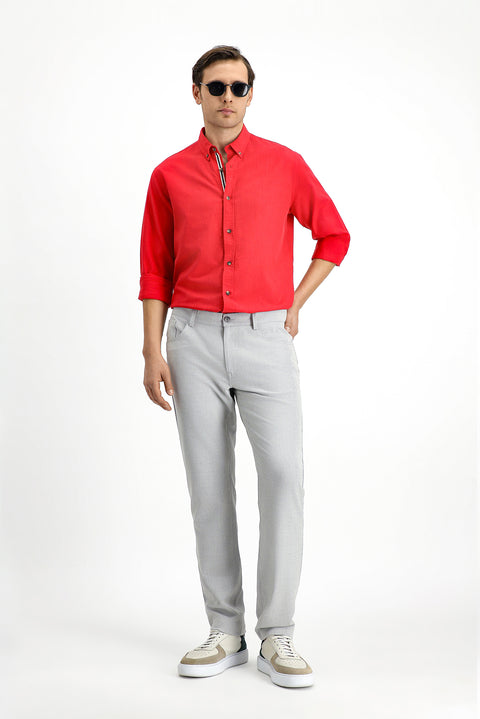 Light Grey Slim Fit Basketweave Classic Trousers