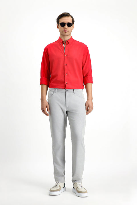 Light Gray Slim Fit Narrow Cut Patterned Lycra Canvas / Chino Trousers