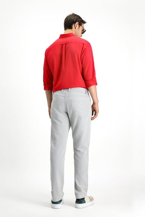 Light Gray Slim Fit Narrow Cut Patterned Lycra Canvas / Chino Trousers