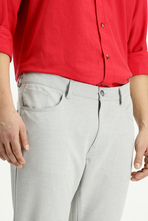 Light Grey Slim Fit Basketweave Classic Trousers