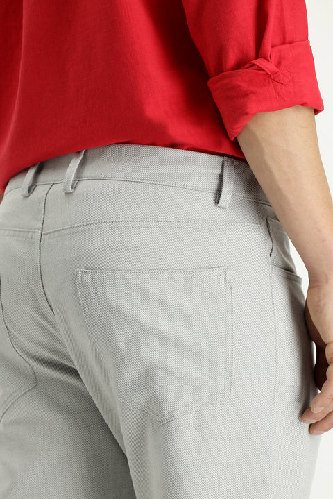 Light Gray Slim Fit Narrow Cut Patterned Lycra Canvas / Chino Trousers