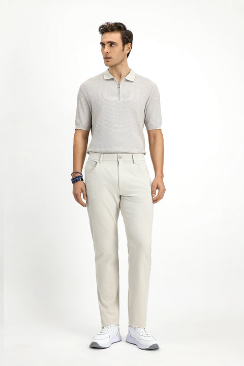 Ecru Slim Fit Narrow Cut Armure Classic Trousers