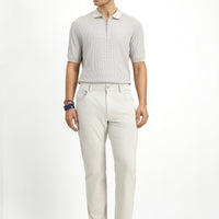 Ecru Slim Fit Patterned Stretch Canvas / Chino Trousers