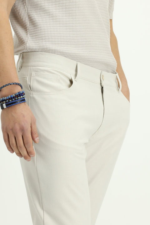 Ecru Slim Fit Narrow Cut Armure Classic Trousers