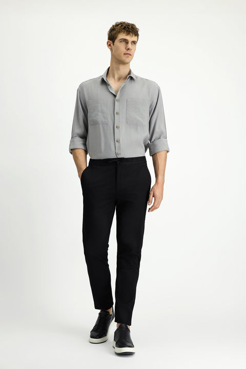 Men's Black Slim Fit Tapered Lycra Elasticated Waist Drawstring Jogger Pants