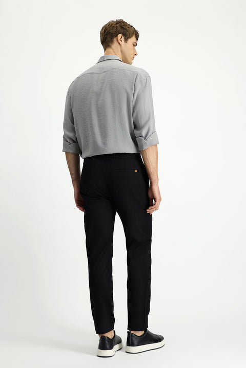 Men's Black Slim Fit Tapered Lycra Elasticated Waist Drawstring Jogger Pants