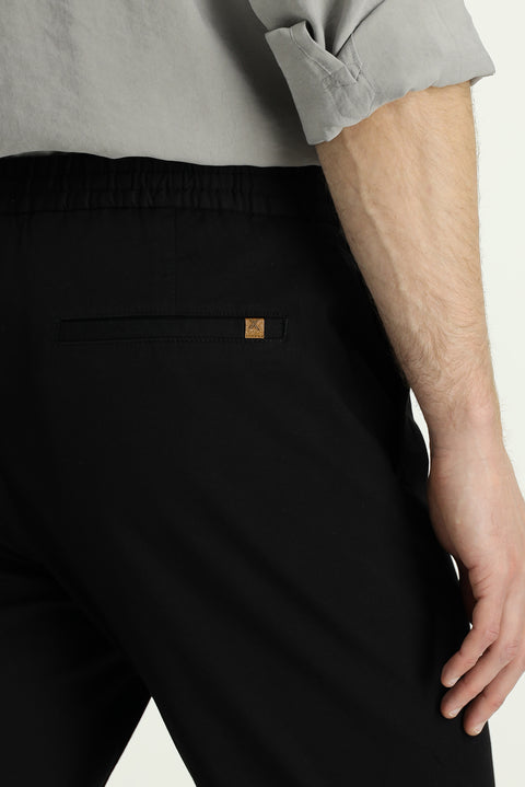 Men's Black Slim Fit Tapered Lycra Elasticated Waist Drawstring Jogger Pants
