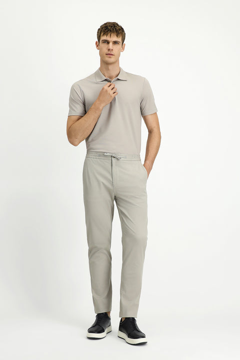 Light Gray Slim Fit Skinny Lycra Elastic Waist Drawstring Jogger Pants