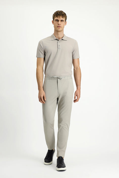 Light Gray Slim Fit Skinny Lycra Elastic Waist Drawstring Jogger Pants