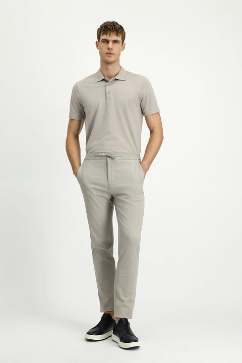 Light Gray Slim Fit Skinny Lycra Elastic Waist Drawstring Jogger Pants