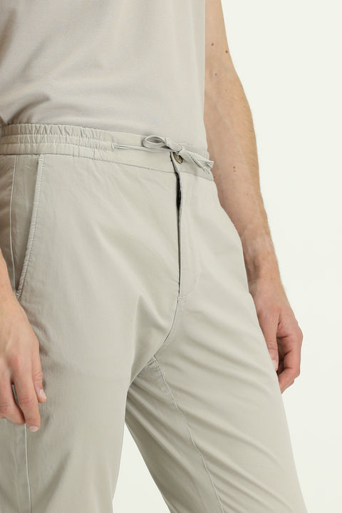 Light Gray Slim Fit Skinny Lycra Elastic Waist Drawstring Jogger Pants
