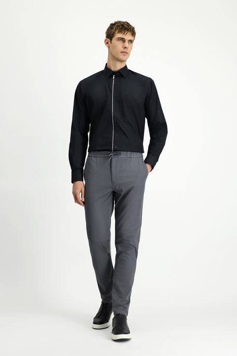 Dark Anthracite Slim Fit Stretch Waistband Drawstring Jogger Pants