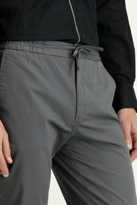 Dark Anthracite Slim Fit Stretch Waistband Drawstring Jogger Pants