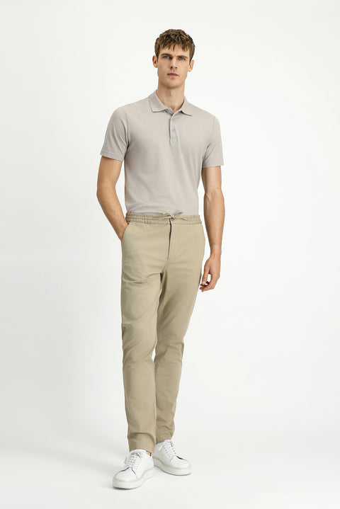Light Beige Slim Fit Skinny Lycra Elasticated Waist Drawstring Jogger Trousers