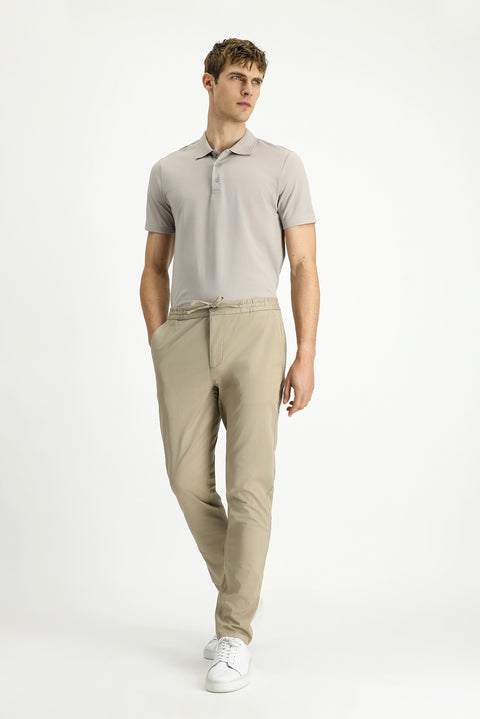 Light Beige Slim Fit Skinny Lycra Elasticated Waist Drawstring Jogger Trousers