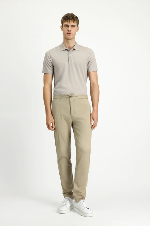 Light Beige Slim Fit Skinny Lycra Elasticated Waist Drawstring Jogger Trousers