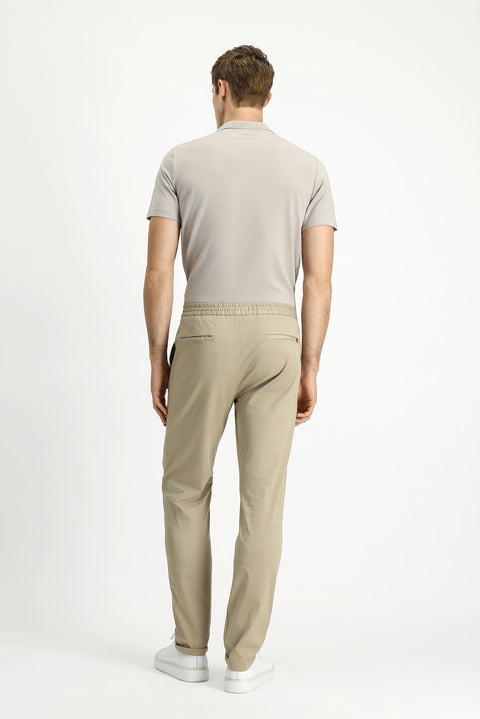 Light Beige Slim Fit Skinny Lycra Elasticated Waist Drawstring Jogger Trousers