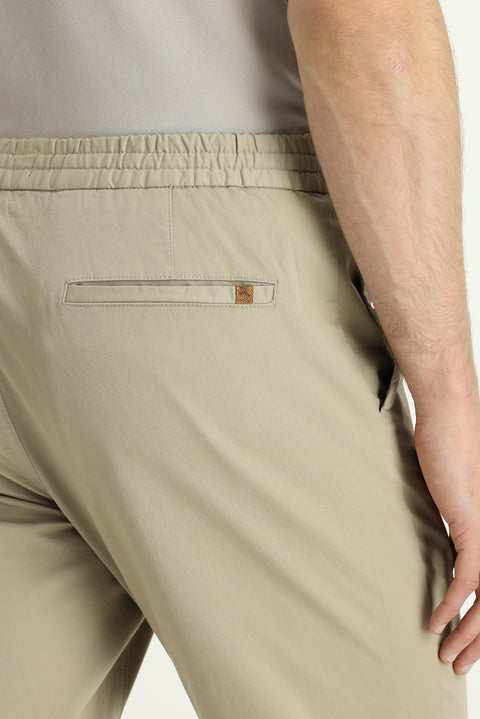 Light Beige Slim Fit Skinny Lycra Elasticated Waist Drawstring Jogger Trousers