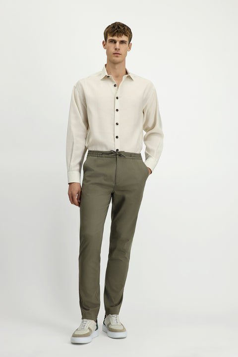 Light Khaki Slim Fit Skinny Cut Lycra Elasticated Waist Drawstring Jogger Pants