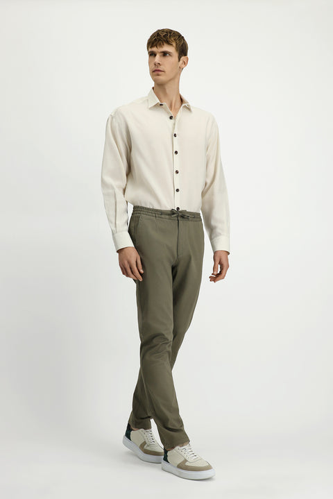 Light Khaki Slim Fit Skinny Cut Lycra Elasticated Waist Drawstring Jogger Pants