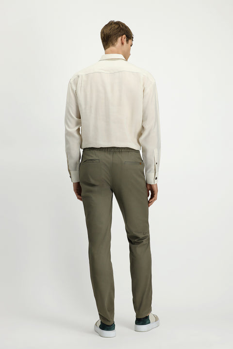 Light Khaki Slim Fit Skinny Cut Lycra Elasticated Waist Drawstring Jogger Pants
