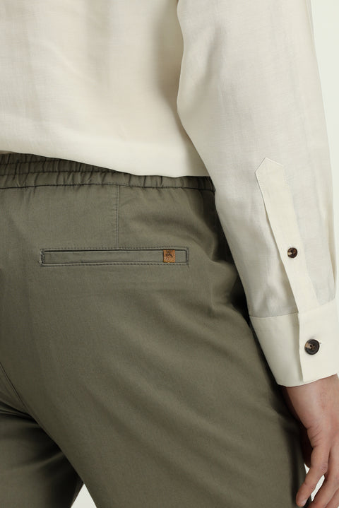 Light Khaki Slim Fit Skinny Cut Lycra Elasticated Waist Drawstring Jogger Pants