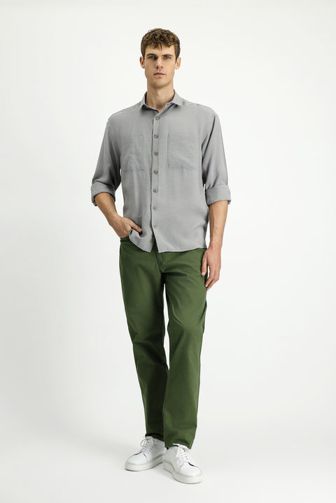 Orman Yeşili Slim Fit Dar Kesim Likralı Kanvas / Chino Pantolon