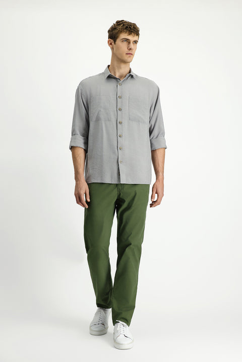 Forest Green Relaxed Fit Stretchy Canvas / Chino Trousers