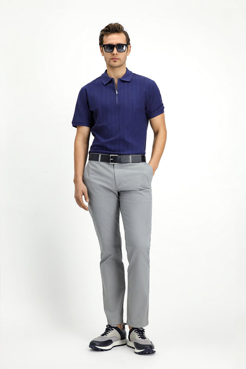 Medium Grey Regular Fit Standard Cut Lycra Canvas / Chino Trousers