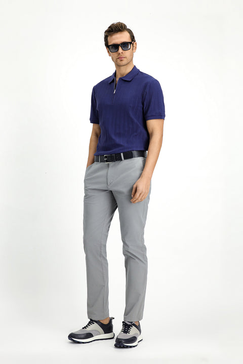 Medium Grey Regular Fit Standard Cut Lycra Canvas / Chino Trousers