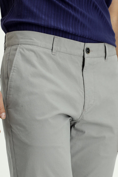 Medium Grey Regular Fit Standard Cut Lycra Canvas / Chino Trousers