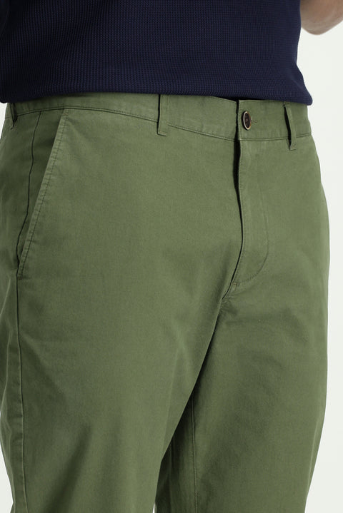 Forest Green Regular Fit Standard Cut Lycra Canvas / Chino Trousers