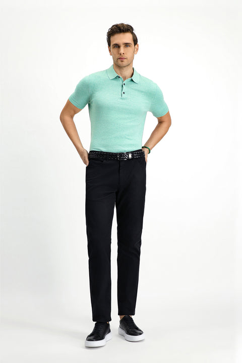 Black Regular Fit Standard Cut Lycra Canvas / Chino Trousers
