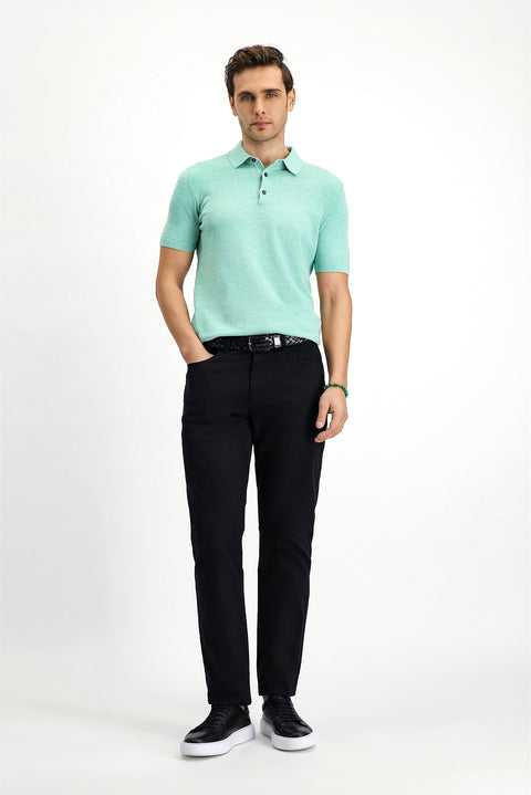 Black Regular Fit Standard Cut Lycra Canvas / Chino Trousers
