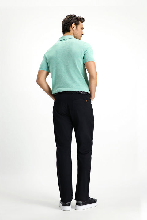 Black Regular Fit Standard Cut Lycra Canvas / Chino Trousers