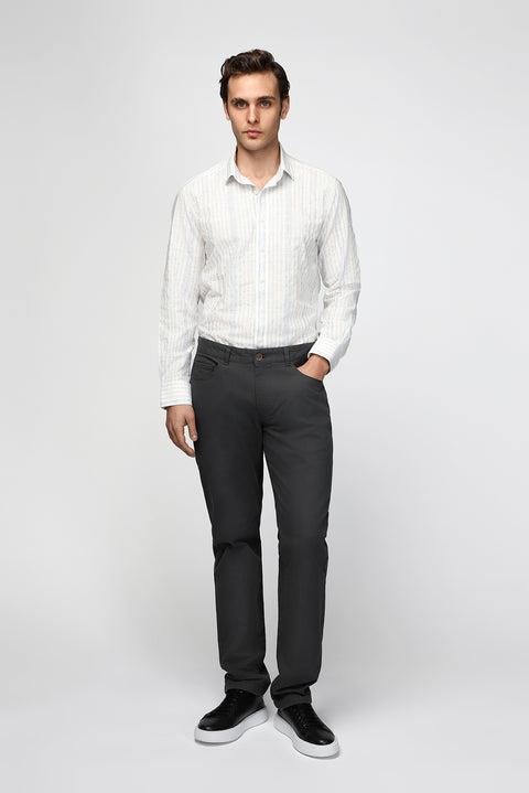 Mid Smoke Regular Fit Standard Cut Lycra Canvas / Chino Trousers