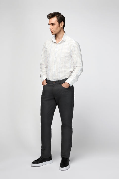 Mid Smoke Regular Fit Standard Cut Lycra Canvas / Chino Trousers