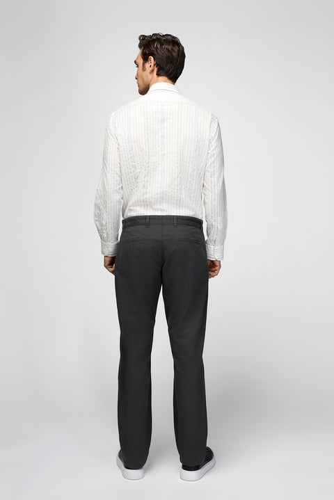 Mid Smoke Regular Fit Standard Cut Lycra Canvas / Chino Trousers
