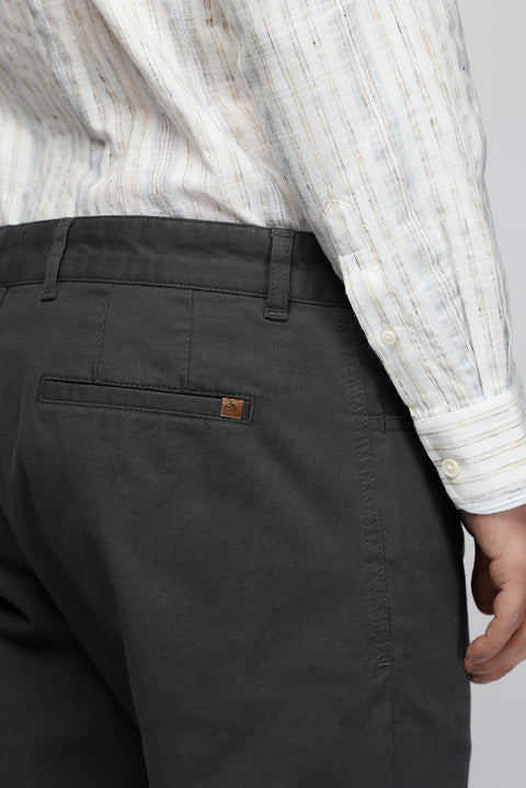 Mid Smoke Regular Fit Standard Cut Lycra Canvas / Chino Trousers